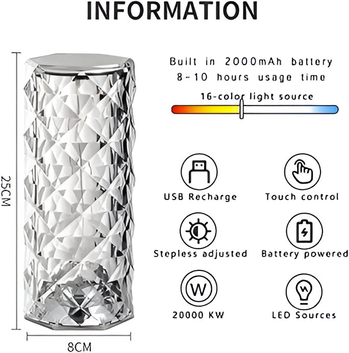Crystal LED Lamp with Remote Control – 16 Colors
